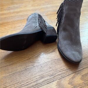 Lucky Brand Gray Fringe Heeled Boots